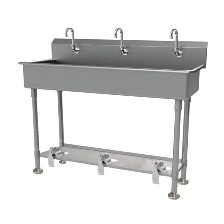 Advance Tabco 3 Station NSF 14 Ga. 304 SS Floor Mounted Sink - Toe-push Operated FS-FM-60FV